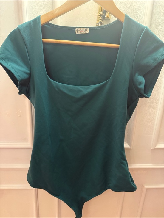 Free People Tops - Free People Green Square Neck Short Sleeve Bodysuit